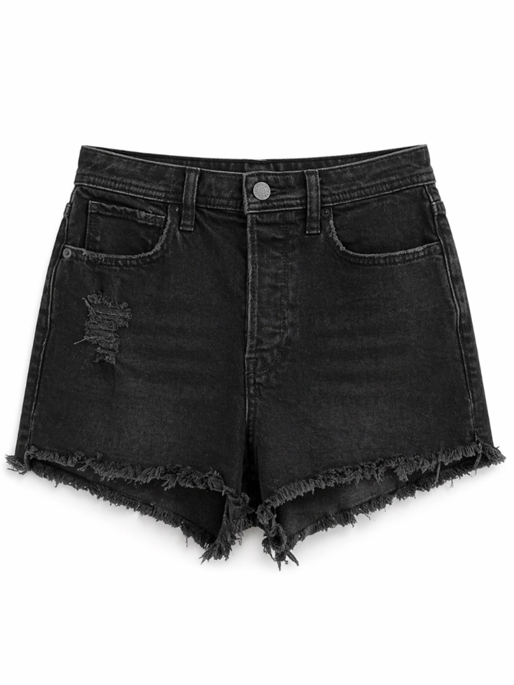 Hollister Ultra High-Rise Mom Short Black Frayed Denim – Size 26 (3) EUC
